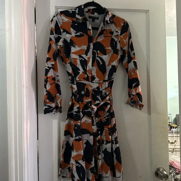 Banana Republic Long Sleeve Abstract Dress - Orange, Black, White - Picture 2 of 2